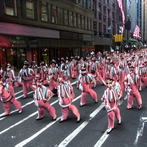 Image similar to a parade in new york city, everyone is dressed as Pigsy from Manhunt, 4k