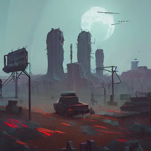 Prompt: crumbling ruined city, sci - fi digital art by simon stalenhag