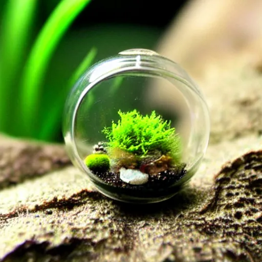 Image similar to a cute tiny world in a closed terrarium