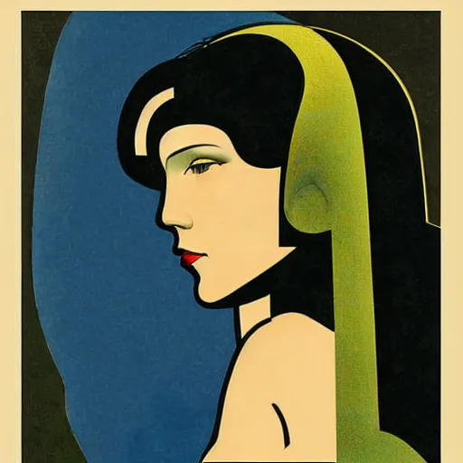 Prompt: Art in the style of Coles Phillips, Gaia, Mother Earth, side portrait, mask inside mask