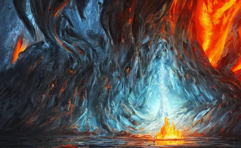 Image similar to an abstract oil painting of Balrog of Moria; swirling sheets of light and fire; hyper-detailed; an extraordinary masterpiece!!!; flawless; trending on artstation