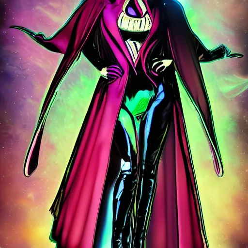 Image similar to Portrait of VelvetTrue-Beatz Disco-TEcha Dancer, flowing cape, marvel armor, graphic novel, art by Ardian Syaf