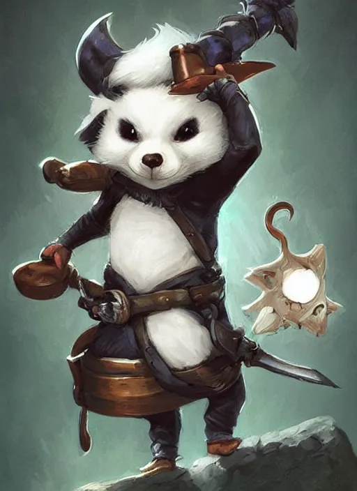 Image similar to cute little anthropomorphic skunk wizard wearing smoldereye (eyepatch), tiny, small, miniature animal, baby animal, short, pale black armor, cute and adorable, pretty, beautiful, DnD character art portrait, matte fantasy painting, DeviantArt Artstation, by Jason Felix by Steve Argyle by Tyler Jacobson by Peter Mohrbacher, cinematic lighting