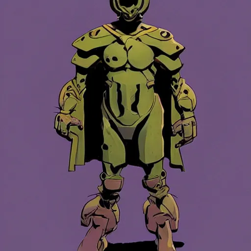 Image similar to concept art, stylized, super exaggerated proportions, concept design, male, science fiction suit, helmet, by mike mignola