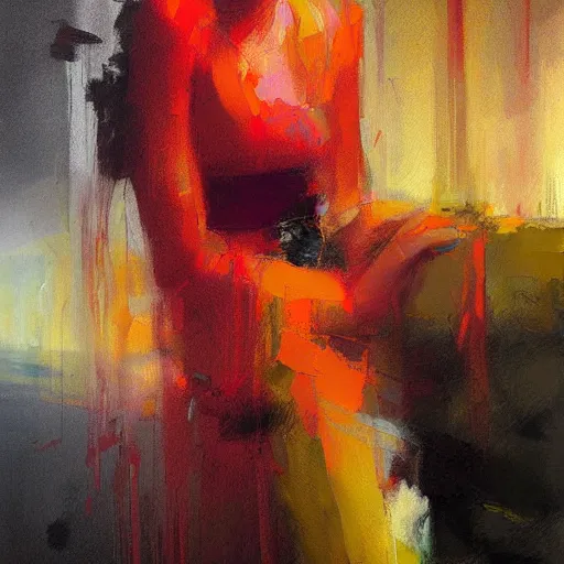 Prompt: abstract painting in high quality of a woman in bright colours by jeremy mann