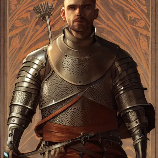 Image similar to Northernlion (Ryan Letourneau) as a medieval knight, intricate, highly detailed, digital painting, artstation, concept art, sharp focus, illustration, art by greg rutkowski and alphonse mucha