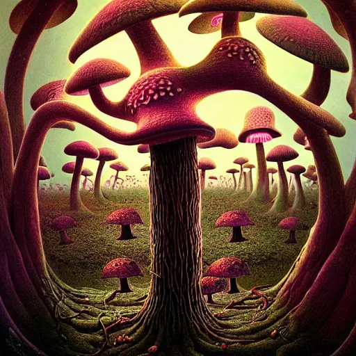 Image similar to mushroom man, fungus, freak show, surrealism, fractalism, strange, hyperdetailed, photorealistic, interesting, benoit b. mandelbrot, m. c. escher, patrick woodroffe, ernst fuchs, zdzisław beksinski, id magazine, octane, cinematic, hyperrealism, 8 k, depth of field, bokeh