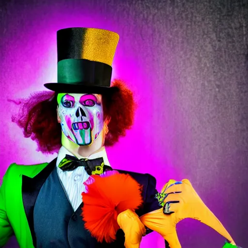 Prompt: grim-hatter, professional photoshoot, neochrome acid colors