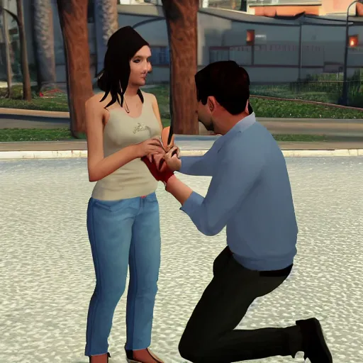 Prompt: Man proposing his girlfriend, detailed, GTA V chaacters