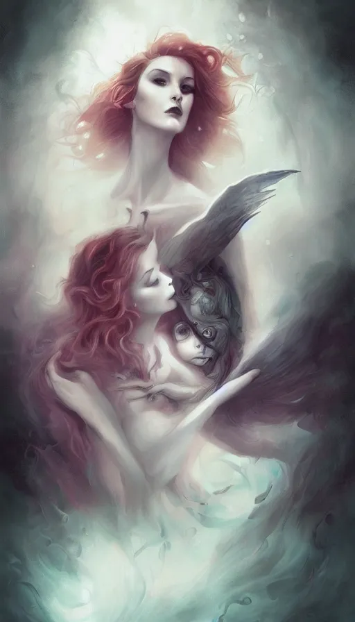 Prompt: life and death mixing together, by charlie bowater