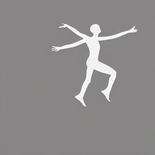 Image similar to a simple white human figure jumping, casting a soft shadow behind a light background, minimalistic art, beautiful, textured, baroque elements, trending on artstation, minimalism