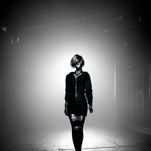 Prompt: supermodel in silent hill, on stage at heaven's night nightclub, 8 k, realistic, fashion photography, real person