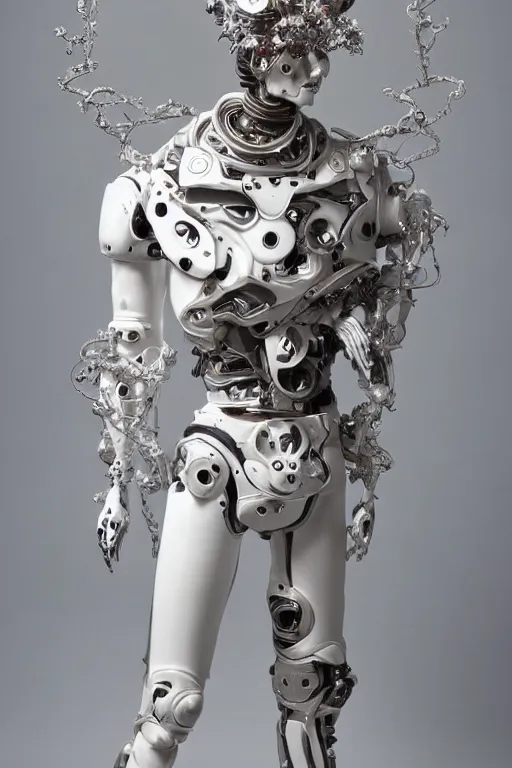 Prompt: full-body rococo and cyberpunk style porcelain and chrome statue of a young attractive Marcelo Mastro android novinho gostoso e dotado falling from the sky, glowing white laser eyes, prince crown of pink gears, diamonds, swirling silver-colored silk fabric. futuristic elements. full-length view. space robots. human skulls. intricate artwork by caravaggio. Trending on artstation, octane render, cinematic lighting from the right, hyper realism, octane render, 8k, depth of field, 3D