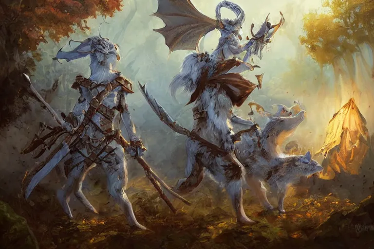 Prompt: dungeons and dragons fantasy painting, close order phalanx of mice spartans, 3 0 0, whimsical and cute, determined expressions, watery blue eyes, anime inspired, white fur, tufty whiskers, steel blades, dawn lighting, in an autumn glade, thermopolae, by brain froud jessica rossier and greg rutkowski