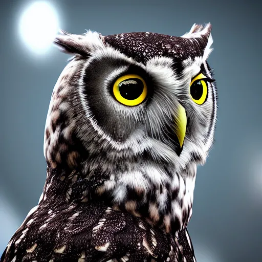 Prompt: eda the owl lady realistic photo, cinematic, unreal engine