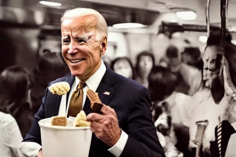 Image similar to Joe Biden eats ice cream, melts people, Junji Ito