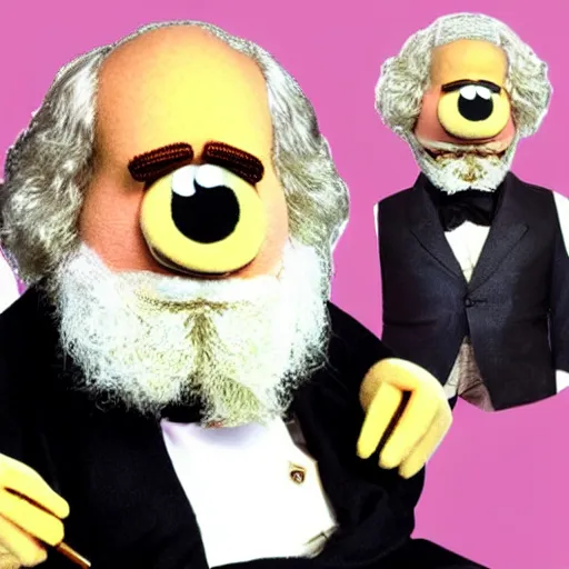 Prompt: karl marx as a muppet, in the muppet show