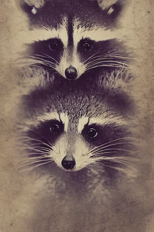 Prompt: purple stelar raccoon inspired vintage photograph