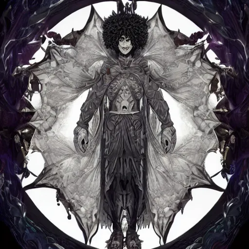 Image similar to 4K headshot portrait of godlike Warlock of Nazareth with defined arms and open hands and bloody clothes with giant mandala wings , intricate face , flawless anime cel animation by Kentaro Miura, psychedelic , highly detailed upper body , professionally post-processed , beautiful, scary, symmetry accurate features, epic, octane rendered, anime masterpiece, accurate by Craig Mullins, ilya kuvshinov, krenz cushart, epic , artgerm trending on artstation by Edward Hopper and Dan Mumford and WLOP and Rutkovsky, beksinski carl spitzweg moebius and tuomas kocar, intricate artwork by caravaggio, Unreal Engine 5, Lumen, Nanite