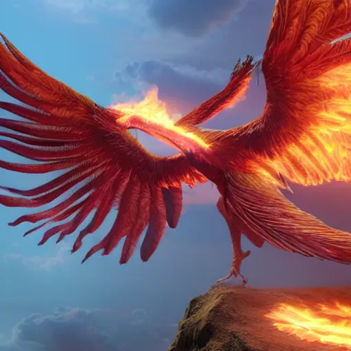 Prompt: photorealistic rendering of a detailed phoenix with it flaming wings spread 8 k extremely detailed hd hyperrealism unreal engine daz 3 d