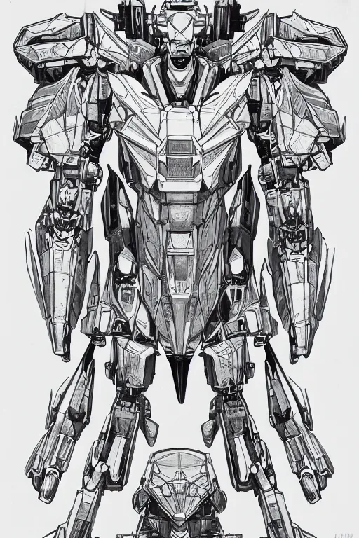 Prompt: very symmetrical!! full body illustrations of mecha, pen and ink, moderately detailed, concept art, falcon wing, artstation