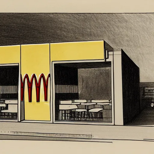 Prompt: drawing of mcdonalds designed by etienne - louis boullee