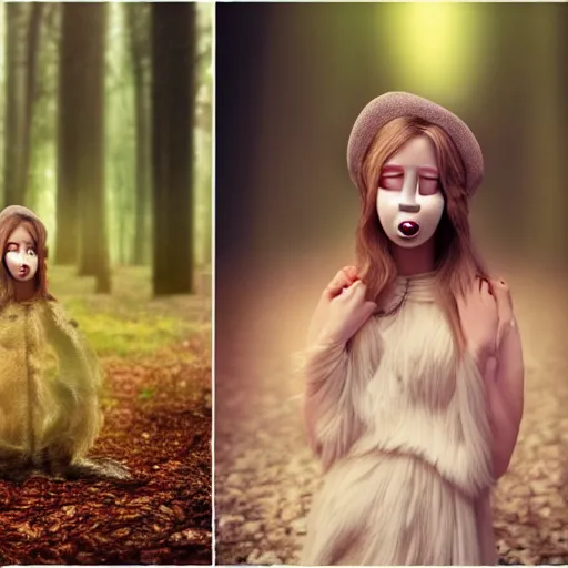 Image similar to very very very very cute anonymous, portrait, pixar style, forest background, cinematic lighting, award winning creature portrait photography