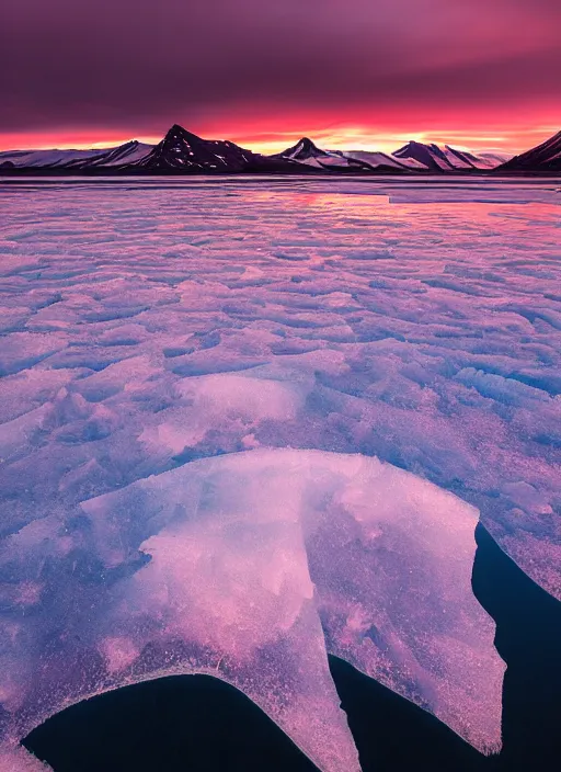 Prompt: landscape photography by marc adamus glacial lake jokulsarlon sunset lake