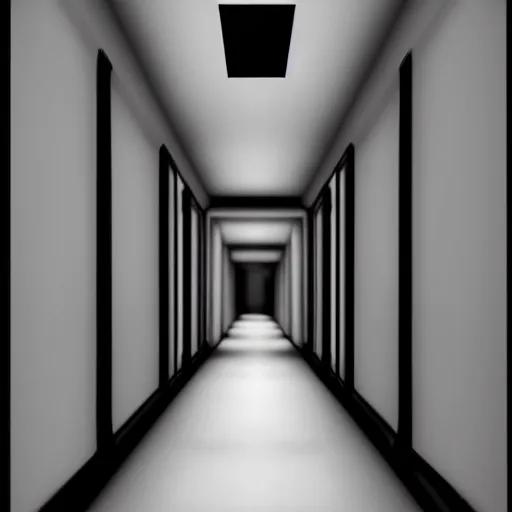 Image similar to a camera view of a scary hallway photo - realistic