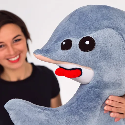 Prompt: a happy dolphin, plush doll, 8 k, studio lighting