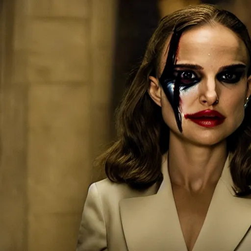 Image similar to stunning awe inspiring natalie portman as the joker movie still 8 k hdr atmospheric lighting