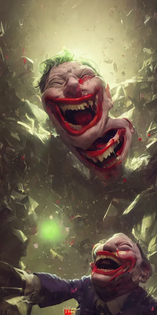 Prompt: Every Joker ever laughing at you, Darek Zabrocki, Karlkka, Jayison Devadas, Phuoc Quan, trending on Artstation, 8K, ultra wide angle, pincushion lens effect