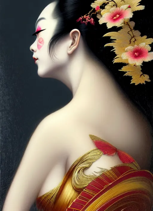 Prompt: organic seductive Geisha, pearlescent skin, diffuse lighting, fantasy, intricate, elegant pose, highly detailed, lifelike, photorealistic, digital painting, artstation, illustration, concept art, different full body view, smooth, sharp focus, art by John Collier and Albert Aublet and Leonardo da vinci and Krenz Cushart and Artem Demura and Alphonse Mucha