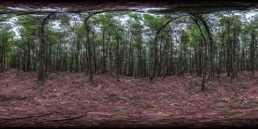 Prompt: a high quality professional 360 photograph of a scary forest