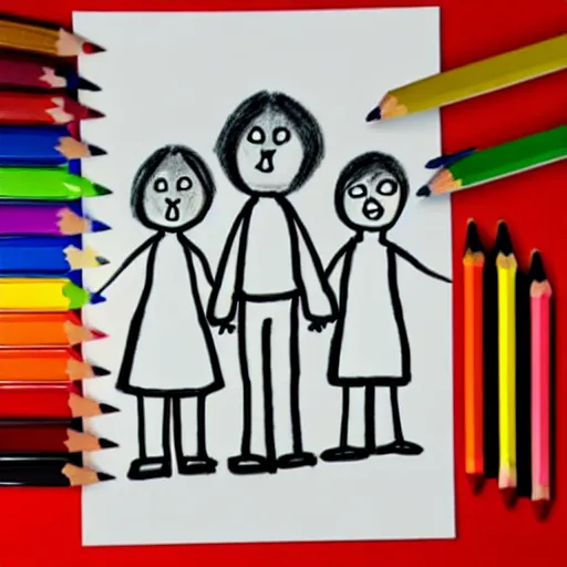 Prompt: psychopath child drawing of a creepy family.