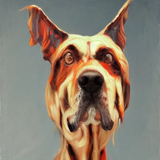 Image similar to Slavic dog head man, oil painting, full-length hyperrealism, beautiful, high resolution, trending on artstation,