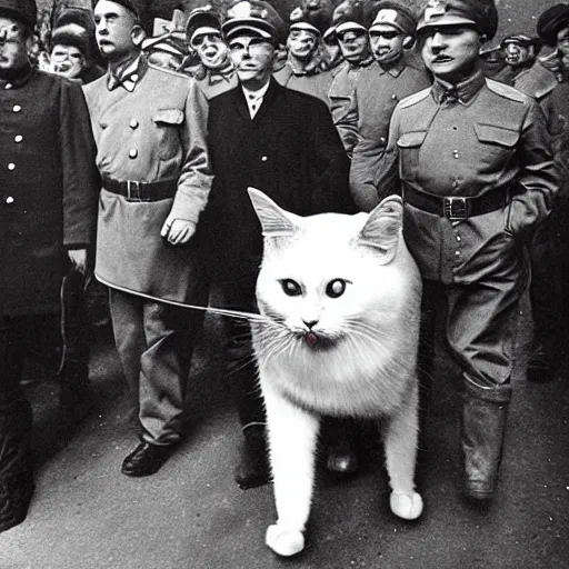 Image similar to Communist Cat, walking with Stalin,