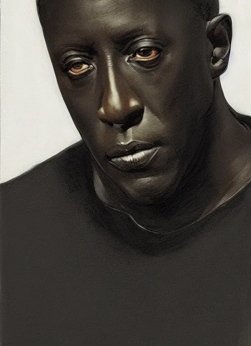 Image similar to wesley snipes as handsome man, wearing a simple black vest and white shirt, centered, digital painting, artstation, concept art, smooth, sharp focus, illustration, art by artgerm and donato giancola