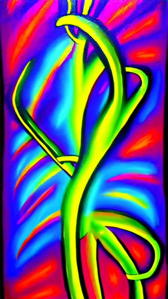 Image similar to an airbrush painting abstract art vorticism neon and chrome 80s style