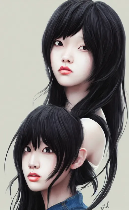 Prompt: girl black hair, by Eunji Lee, 4k, digital art, ultra realistic, ultra detailed, concept art, trending on artstation