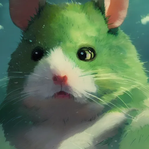 Image similar to a green hamster, illustration concept art anime key visual trending pixiv fanbox by wlop and greg rutkowski and makoto shinkai and studio ghibli and kyoto animation symmetrical facial features