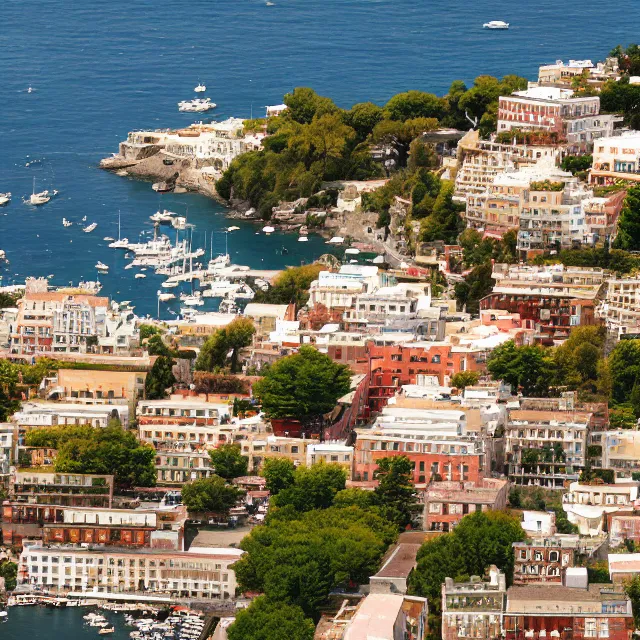 Image similar to portsmouth new hampshire colonial city on positano italy cliff, ocean cliff view, maple trees along street, chimneys on buildings, cobblestone street, light cinematic, volumetric, realistic, cinematic lighting, ray tracing, unreal engine 5, octane render, hyper realistic, photo, 8 k