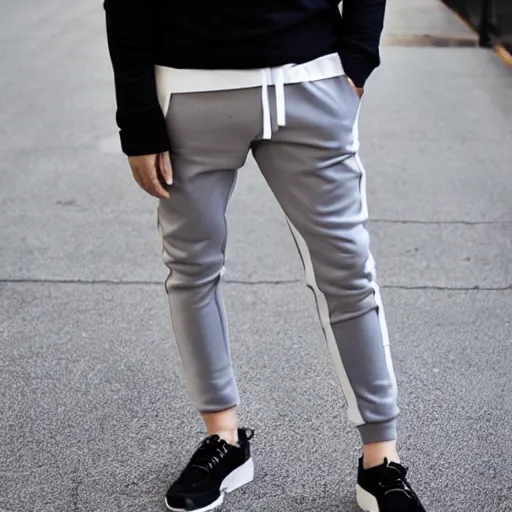 Prompt: joggers that go well with an off white shirt