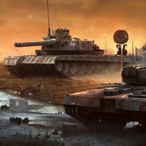 Prompt: battlefield 4 by simon stalenhag and robbert sammelin and eric persson and, m 1 abrams tank, 4 k, hdr, tonemapping, detailed, atmospheric, majestical lighting