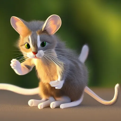 Image similar to tom and jerry as a real cat and mouse, very very realistic, 4 k, detailed