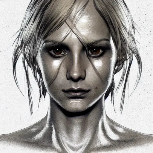 Image similar to Blonde Girl from Death Stranding with thin lips, pronounced cheekbones, hair of medium length (longer caret), highly detailed, digital painting, artstation, concept art, smooth, sharp focus, illustration, ArtStation, art by artgerm and greg rutkowski and alphonse mucha and J. C. Leyendecker and Edmund Blair Leighton and Katsuhiro Otomo and Geof Darrow and Phil hale and Ashley wood and Ilya repin and Charlie Bowater