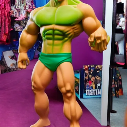 Prompt: Hulk wearing Barbie clothes