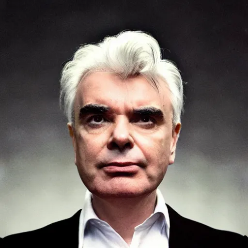 Prompt: David Byrne committing arson, burning down his house