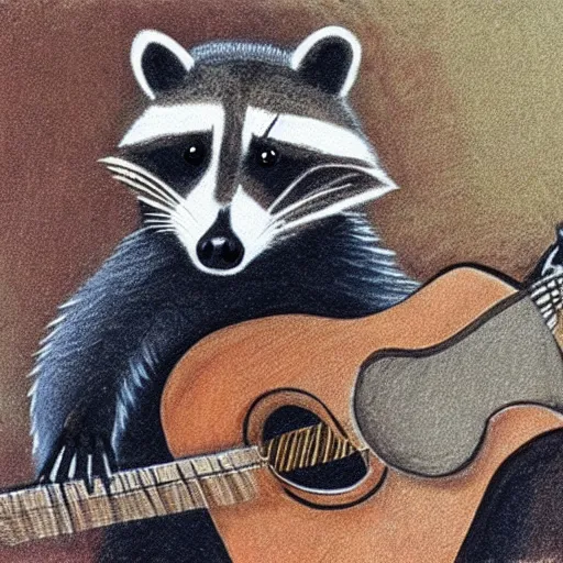 Prompt: a raccoon playing the guitar