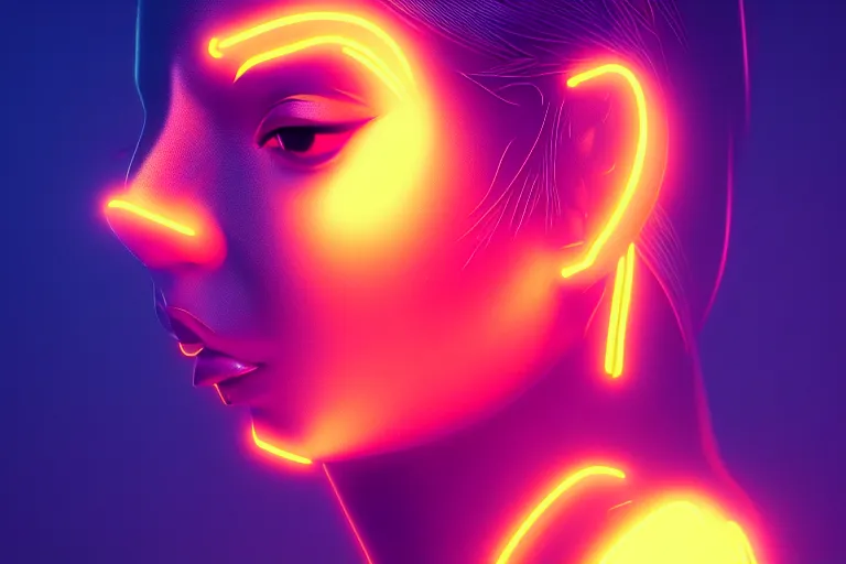 Image similar to photo of goddes (of war) in (((neon lighting)) DISPACEMENTS Displacements, elegant, highly detailed, smooth, sharp focus, illustration, beautiful, geometric, trending on artstation, cinematic, artwork by WLOP